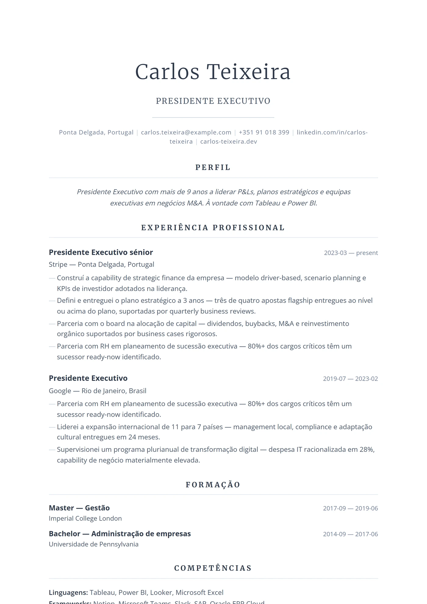 EUA Executivo — Modelos de currículo