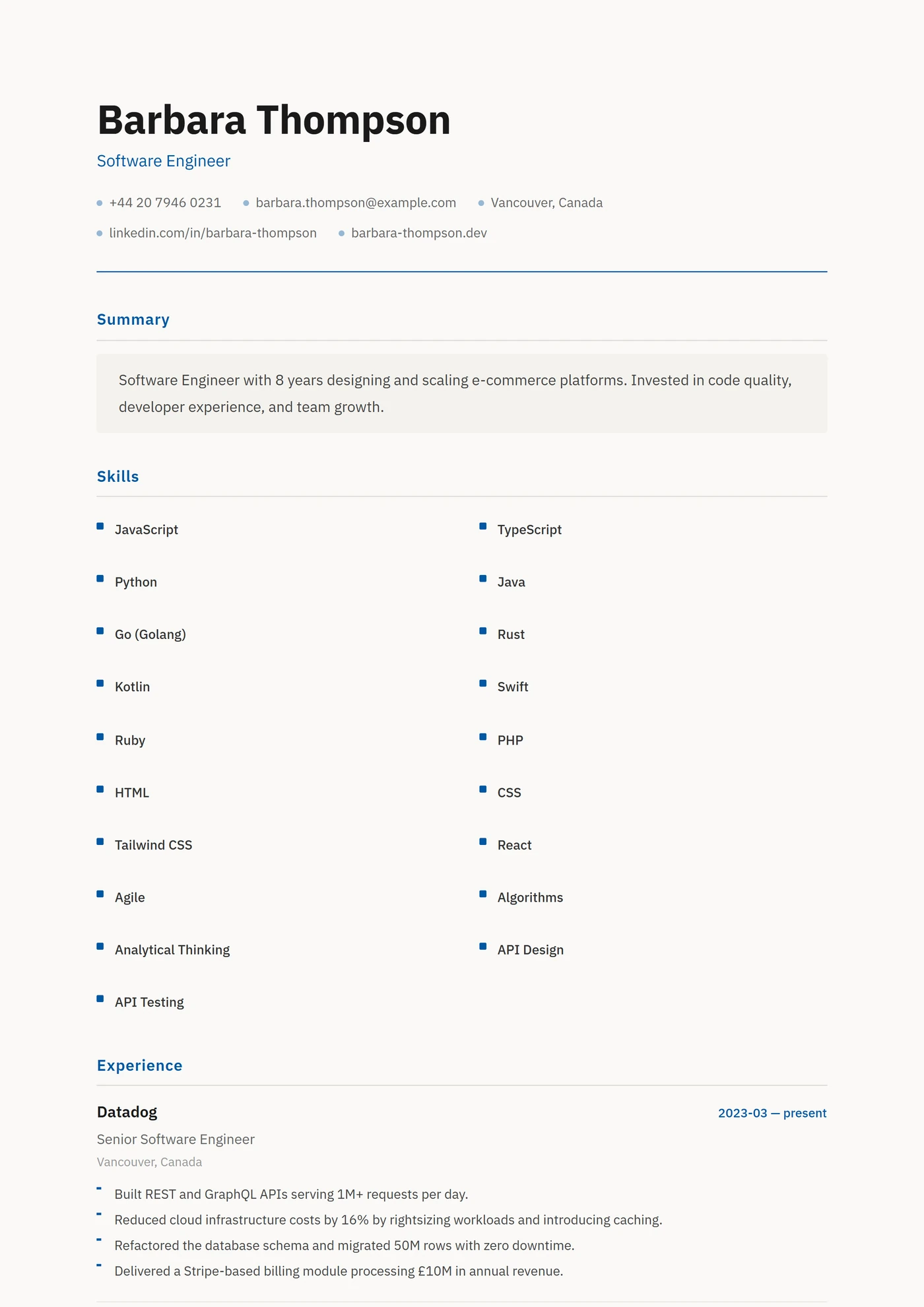 Scandinavie — Modèles de CV