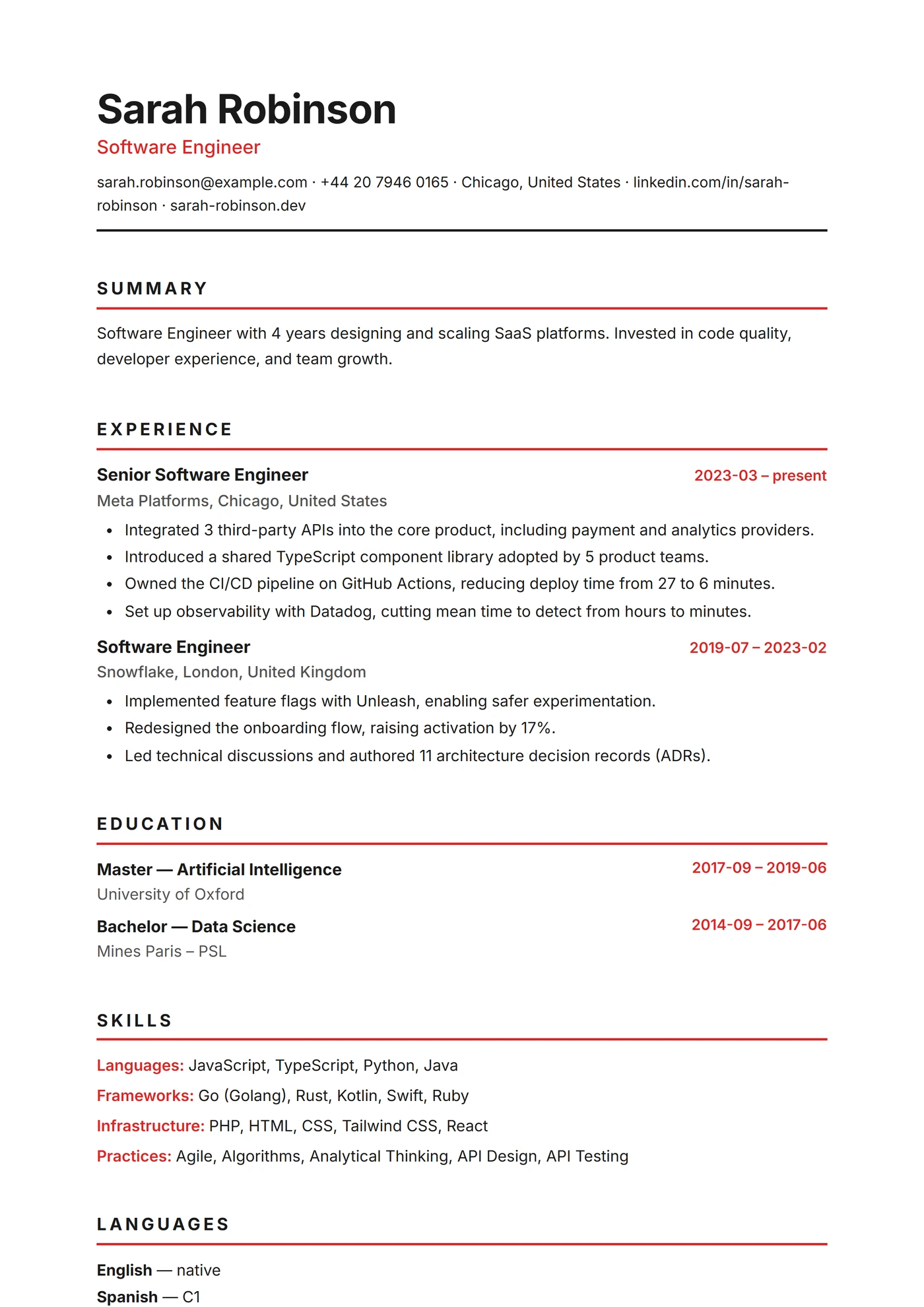 Singapour — Modèles de CV