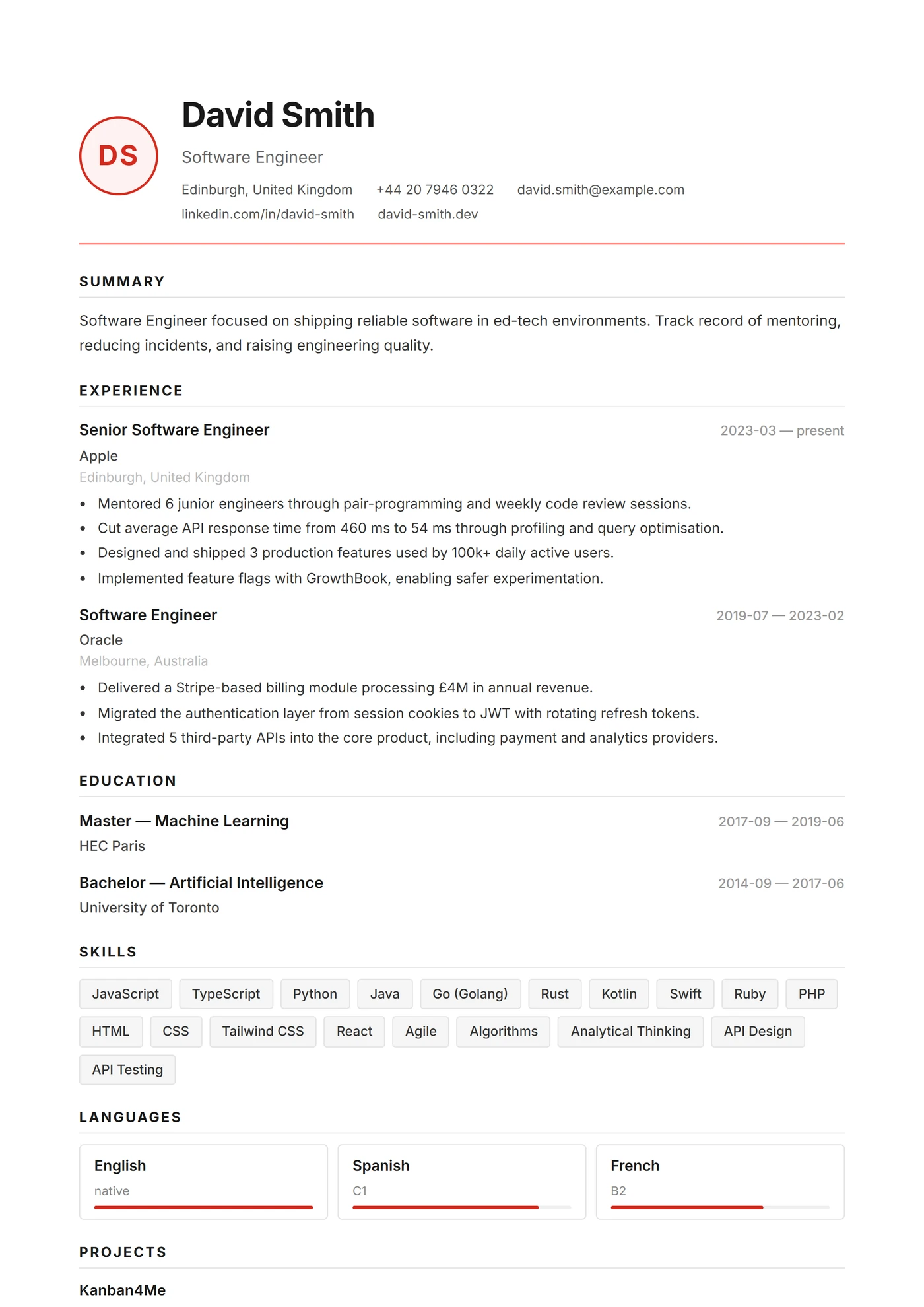 Précision Suisse — Modèles de CV