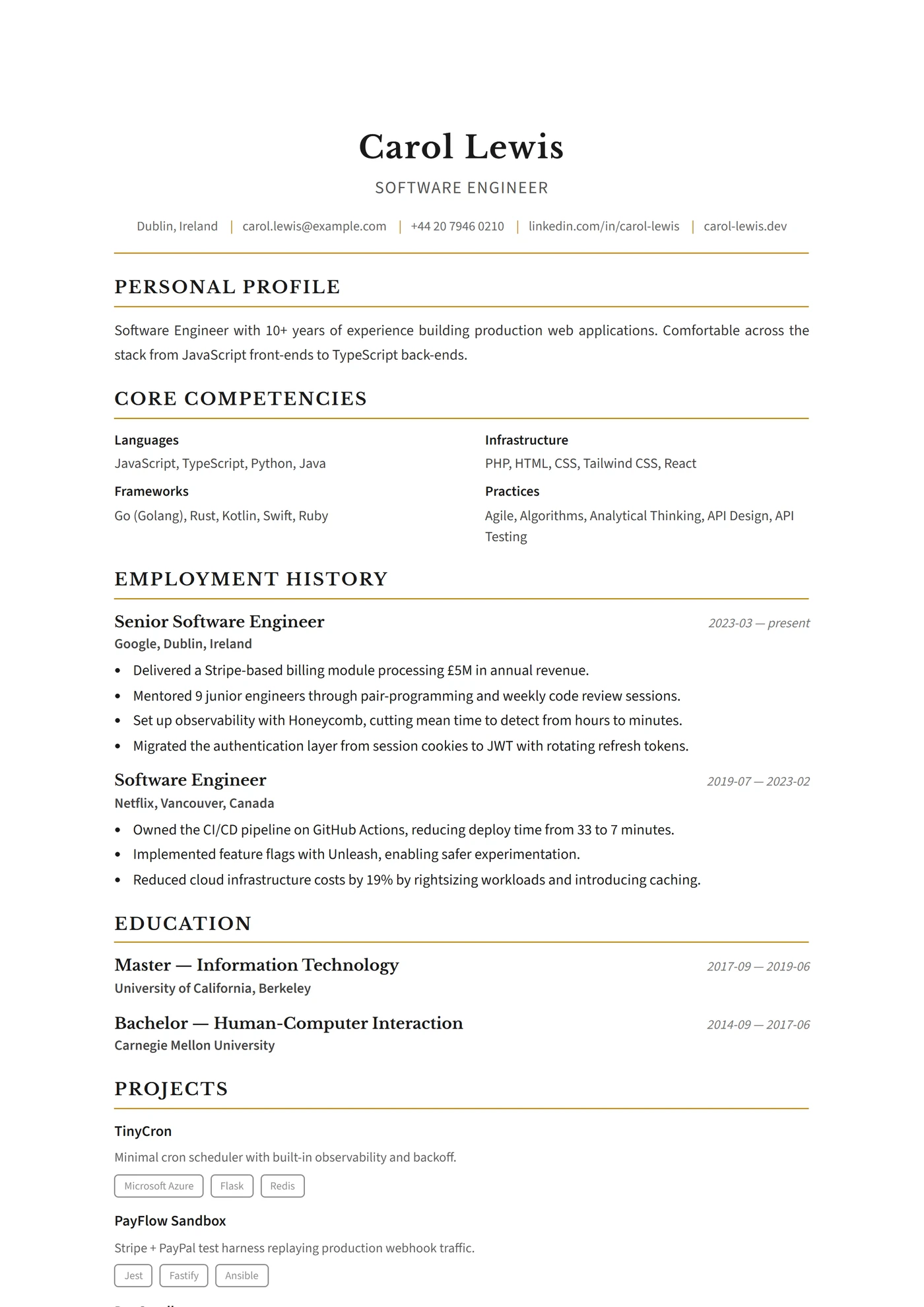 UK Executive — Modèles de CV