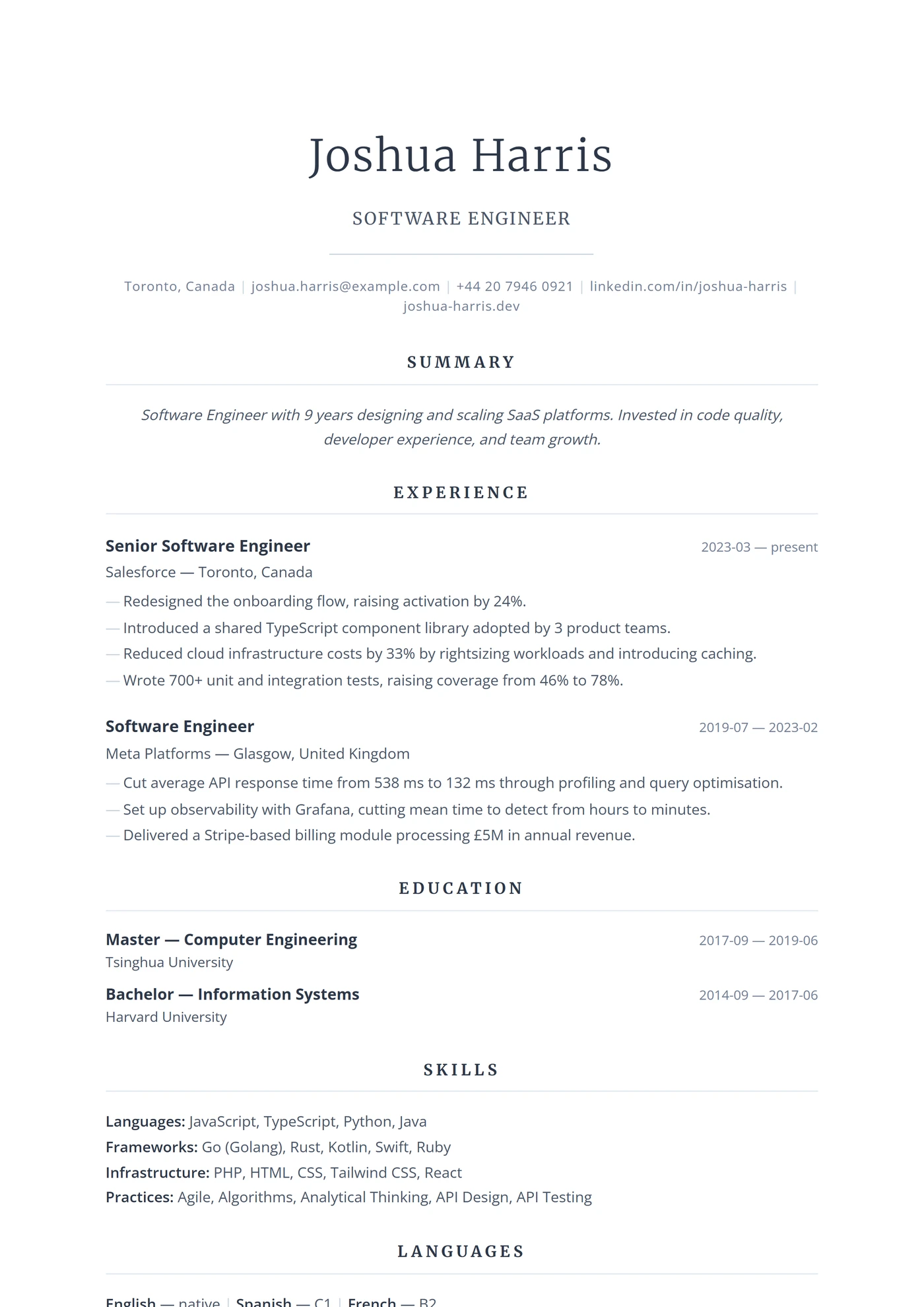 USA Direction — Modèles de CV