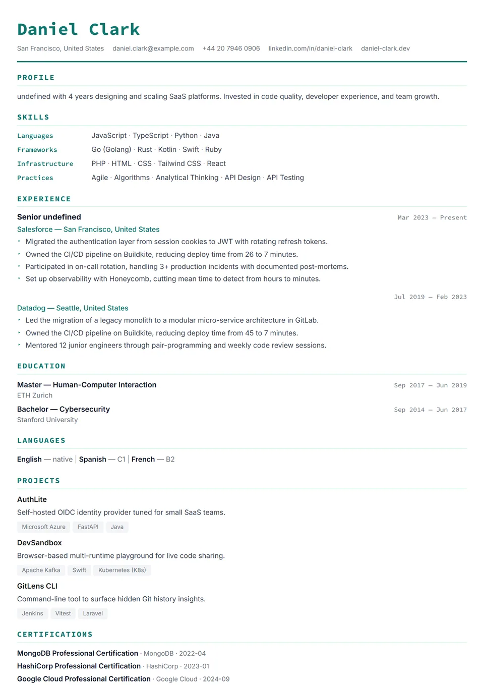 USA — Tech — Modelli di CV