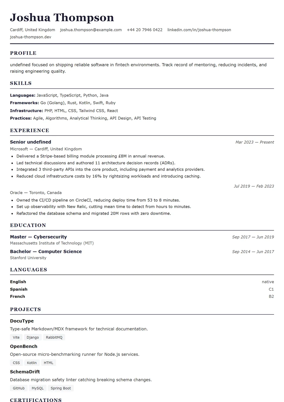 Stati Uniti — Modelli di CV