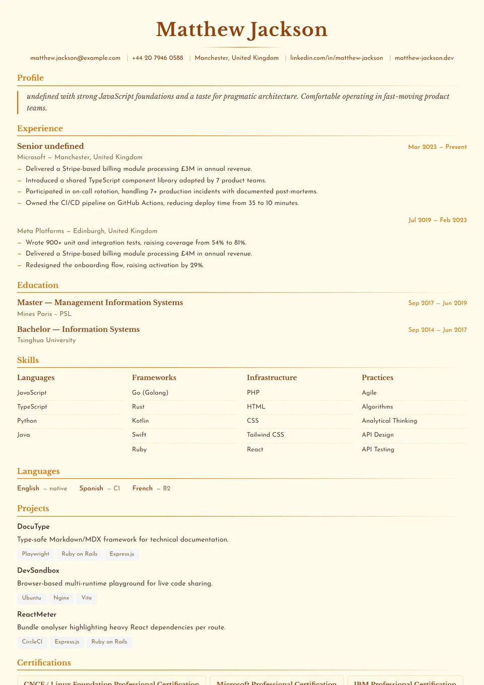 Baunilha — Modelos de currículo